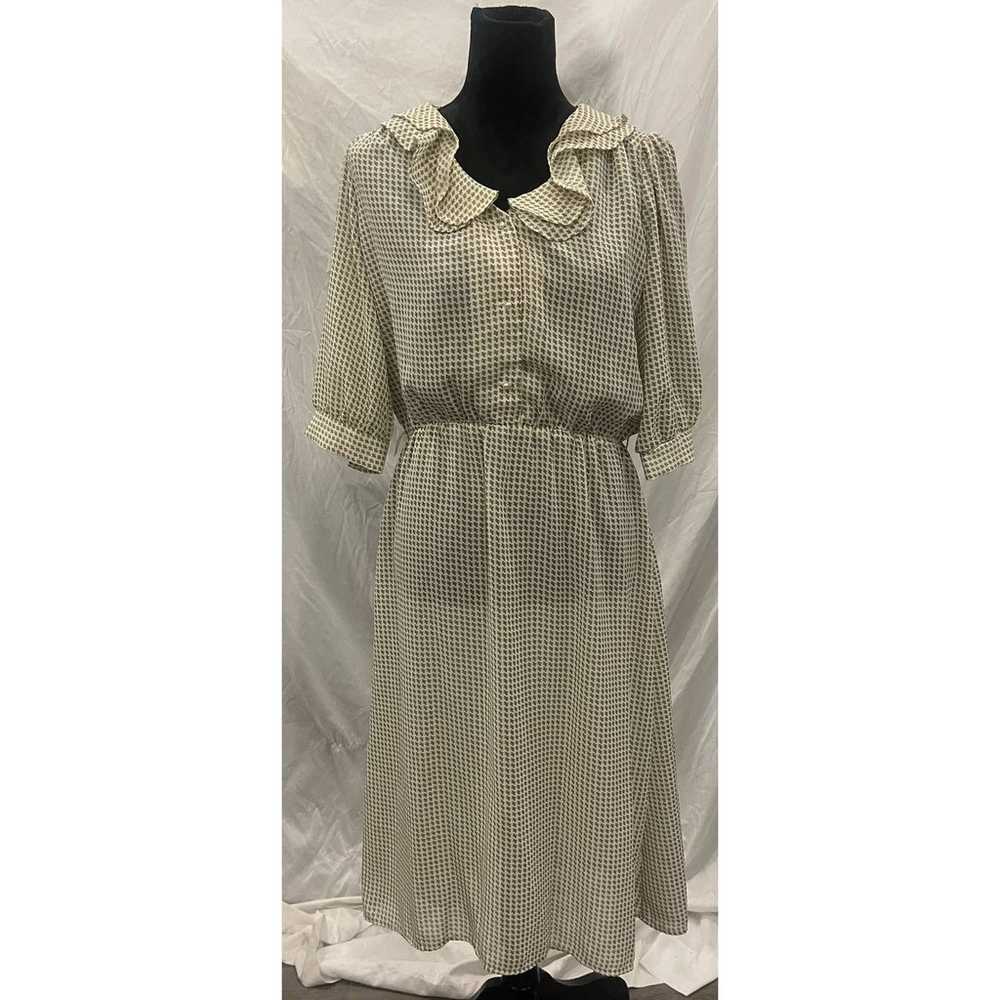 Vintage 80s ladies dress white/tan by Jones size … - image 1