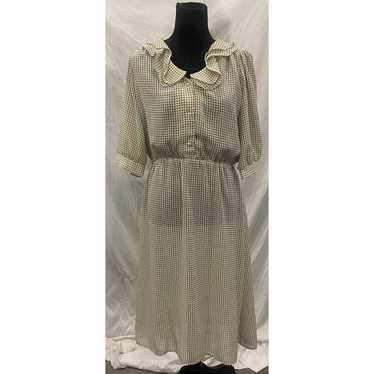 Vintage 80s ladies dress white/tan by Jones size … - image 1