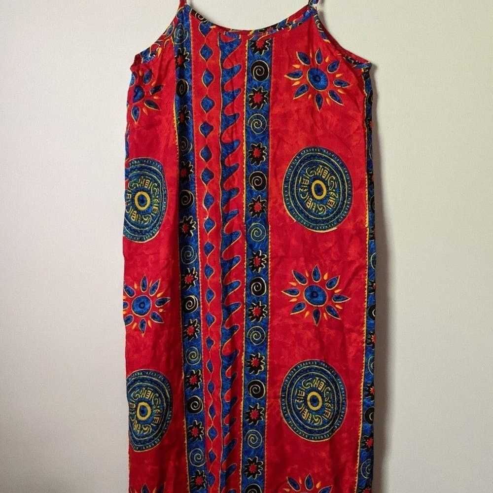 Vintage Maxi Tank Dress XL cotton strapless batik… - image 1