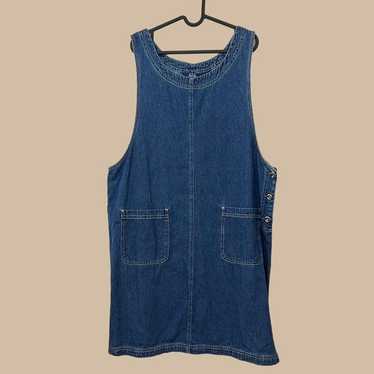 vintage 90s denim pinafore midi dress - image 1