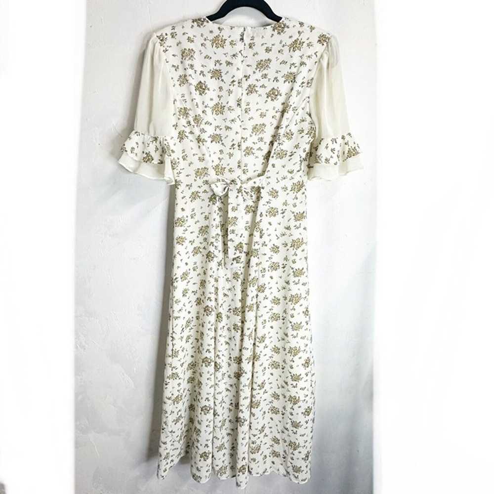 Vintage Womens Maxi Dress Medium Ivory Floral Cot… - image 10