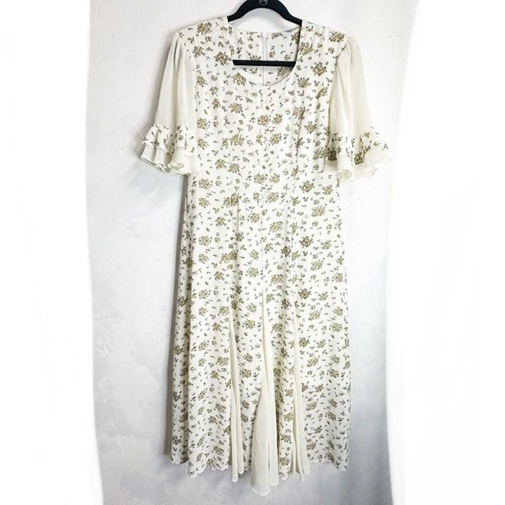 Vintage Womens Maxi Dress Medium Ivory Floral Cot… - image 1