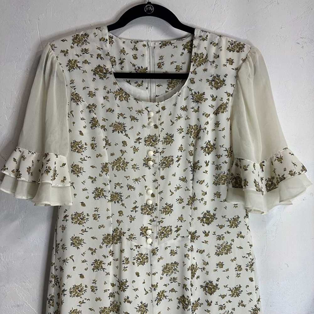 Vintage Womens Maxi Dress Medium Ivory Floral Cot… - image 2