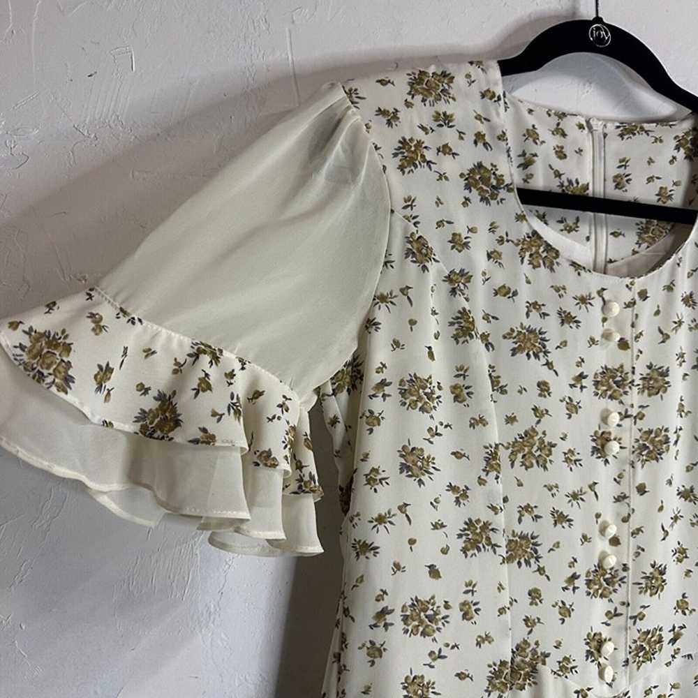 Vintage Womens Maxi Dress Medium Ivory Floral Cot… - image 4