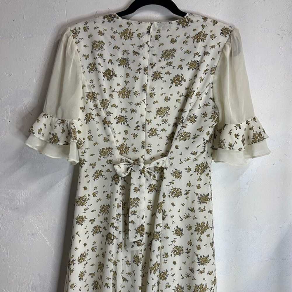 Vintage Womens Maxi Dress Medium Ivory Floral Cot… - image 8