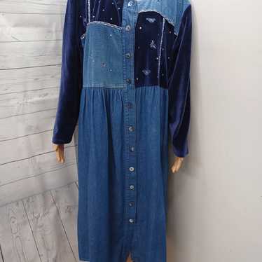 Vtg Monique Fashion Dress Blue denim Button Front 