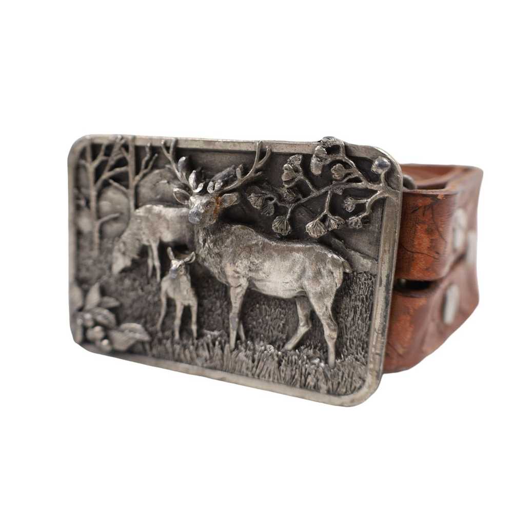 Vintage Vintage 80s Elk Family 3D Pewter Belt Buc… - image 1