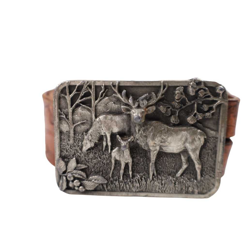 Vintage Vintage 80s Elk Family 3D Pewter Belt Buc… - image 2