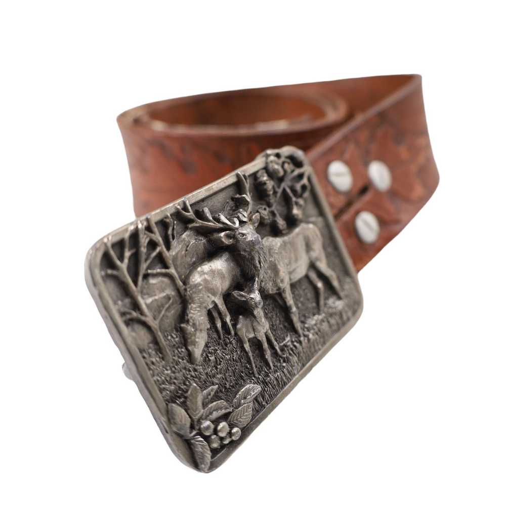 Vintage Vintage 80s Elk Family 3D Pewter Belt Buc… - image 4