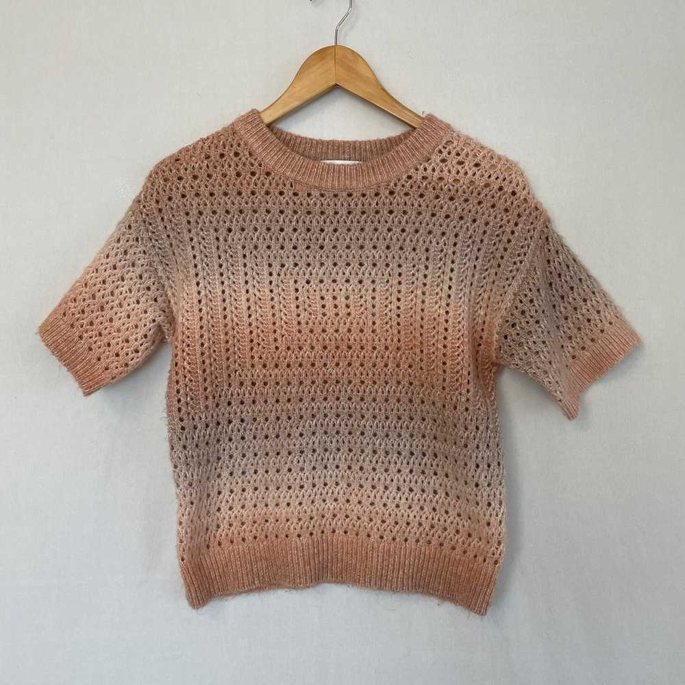 Design History Open Knit Short Sleeve Sweater Omb… - image 1