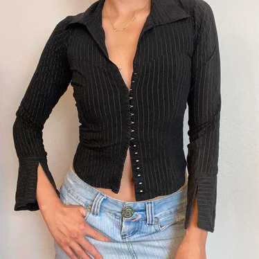 Pinstripe Vintage Collared Long Sleeve Top - image 1