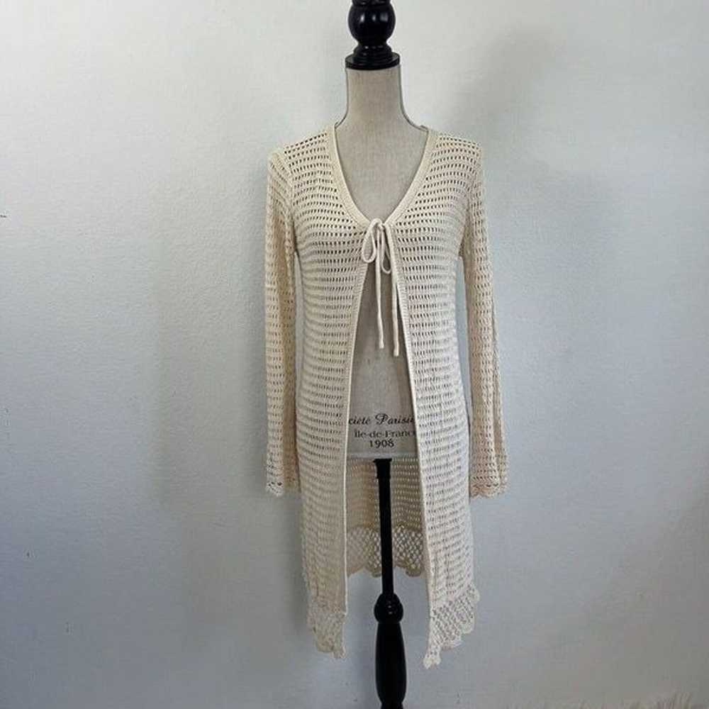 Pink Lily Boho Open Knit Crochet Long Cardigan Sw… - image 1