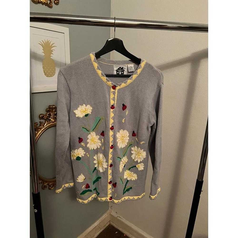 Vintage 90s Y2K Storybook Knits Sweater Flowers a… - image 1