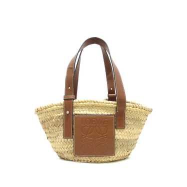 Tan LOEWE Small Raffia Basket Tote