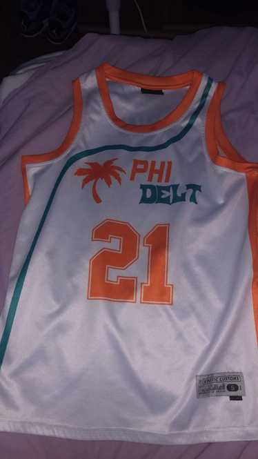 Thrift White, orange, teal jersey