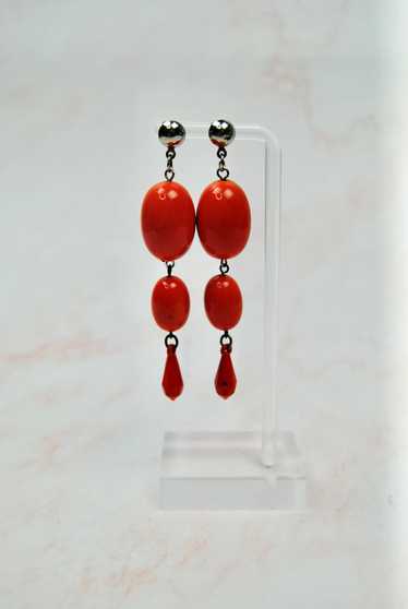 1960s 1970s Vintage Long Orange Dangle Post Earrin