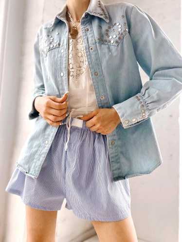 70s denim studded western shirt jacket