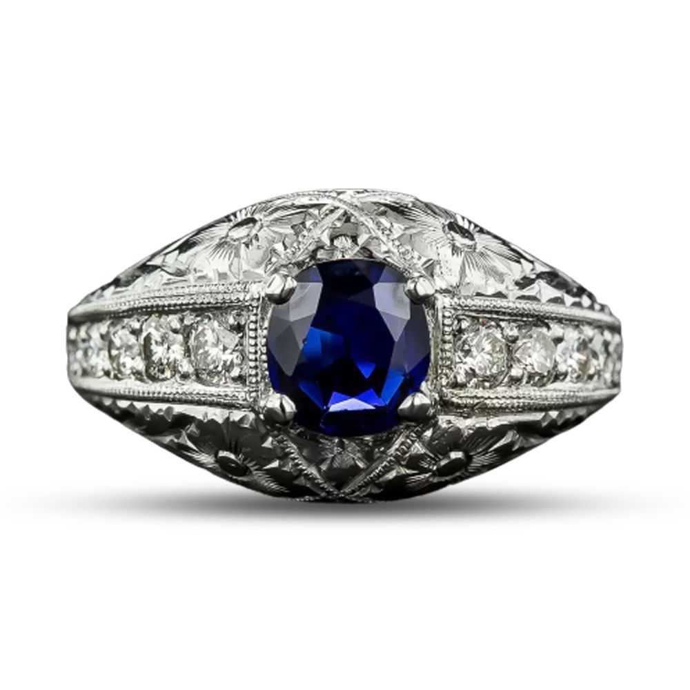 Art Deco-Style 1.00 Carat No-Heat Pailin Sapphire… - image 4