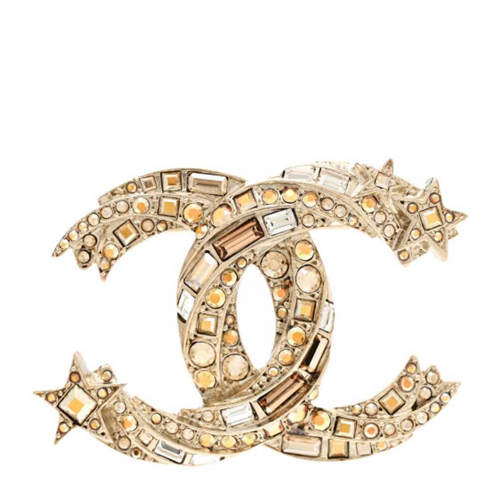 CHANEL Crystal Starfall CC Brooch Gold - image 1