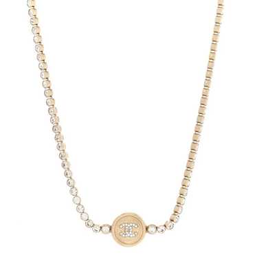 CHANEL Crystal CC Chain Short Necklace Gold - image 1