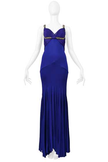 ROBERTO CAVALLI ROYAL FORUM BLUE PLEATED EVENING G