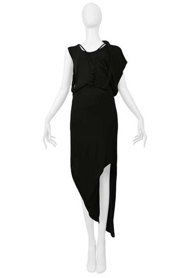 HELMUT LANG NWOT Size 0 XSmall deals Leather Cuff Crepe Sheath Black MINI Dress Viscos