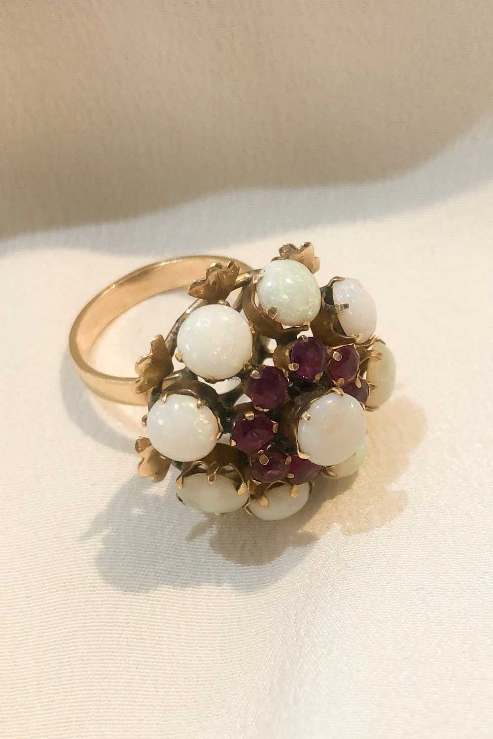 Antique Georgian 18k Opal & Ruby Ring - image 2