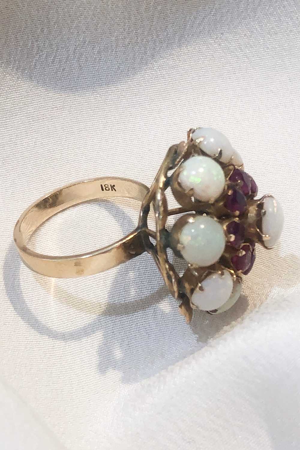 Antique Georgian 18k Opal & Ruby Ring - image 3