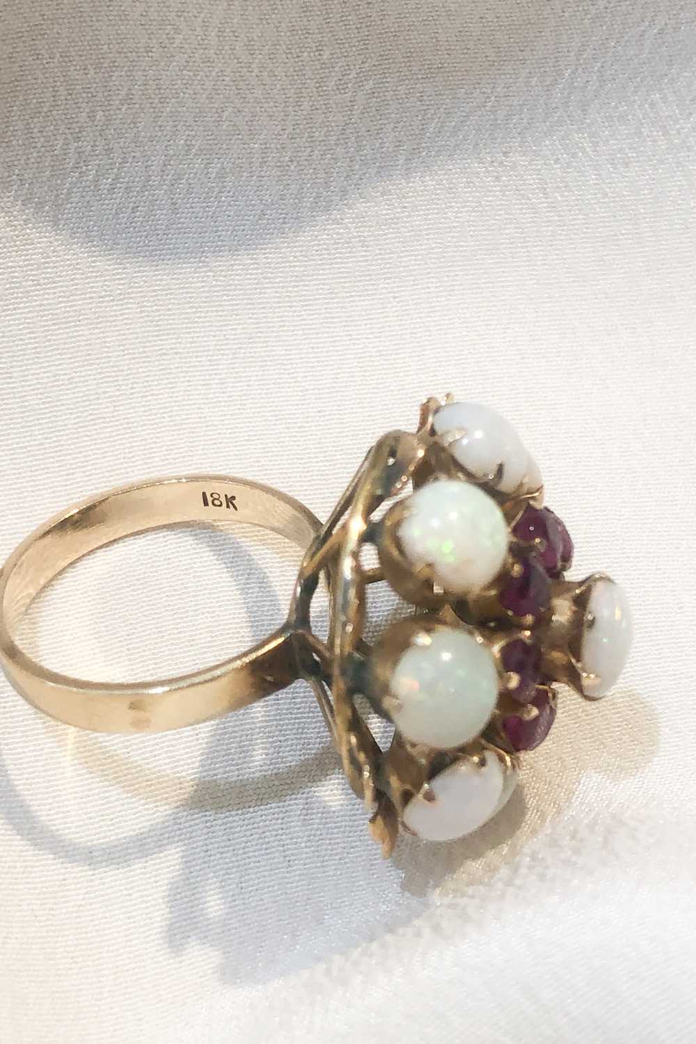 Antique Georgian 18k Opal & Ruby Ring - image 4