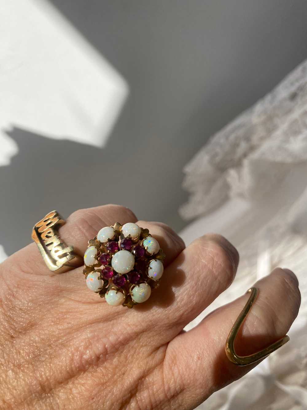 Antique Georgian 18k Opal & Ruby Ring - image 8