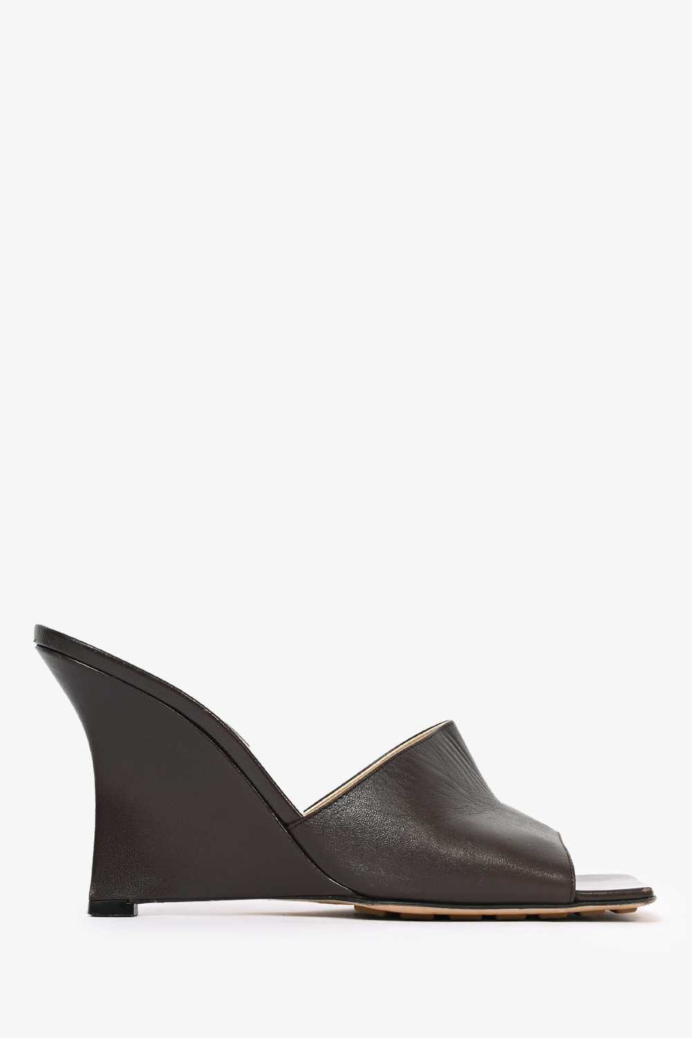 Bottega Veneta Brown Leather Open Toe Mule Wedges… - image 1