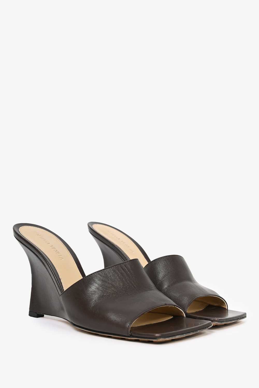 Bottega Veneta Brown Leather Open Toe Mule Wedges… - image 2