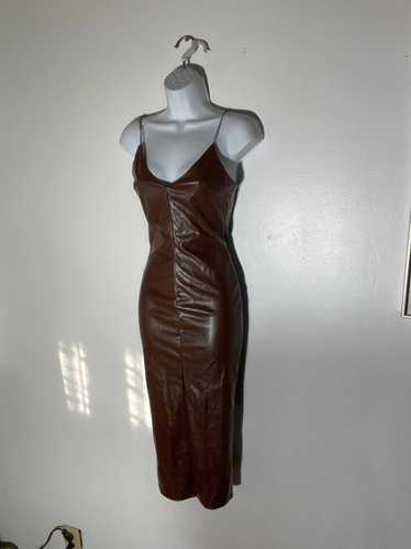 Designer Faux brown leather pencil dress fitted