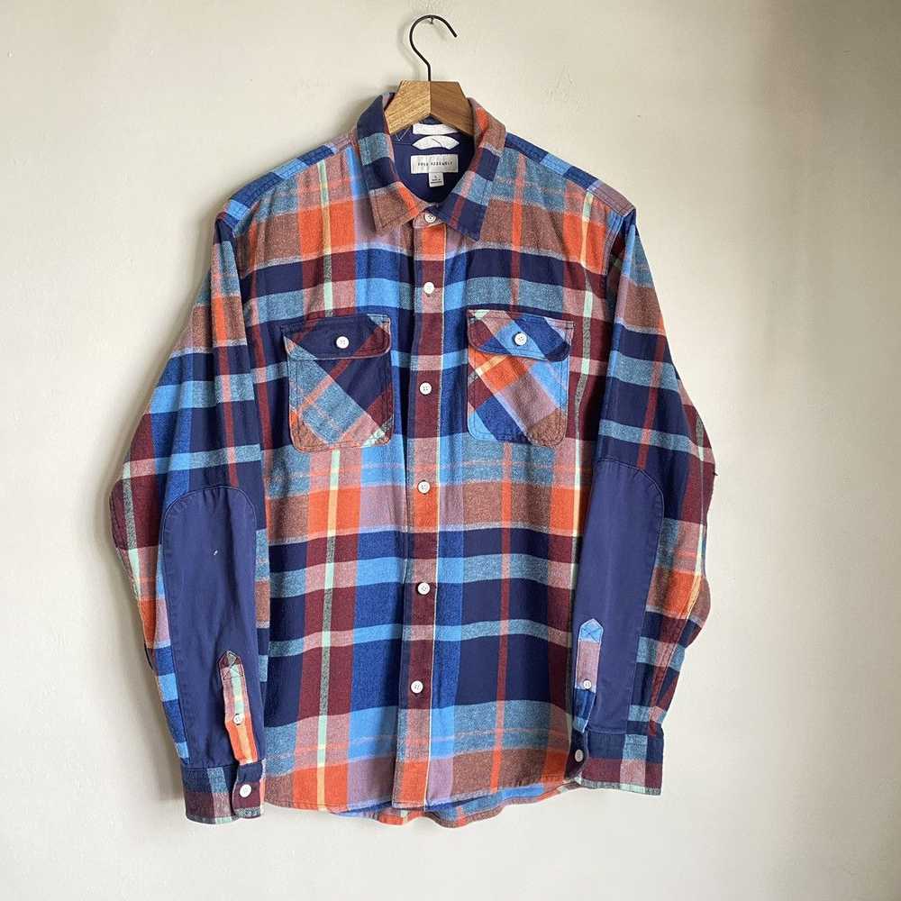 Vintage blue plaid cotton heavyweight flannel shi… - image 1