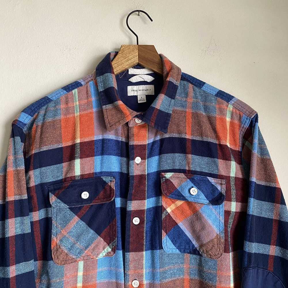 Vintage blue plaid cotton heavyweight flannel shi… - image 2