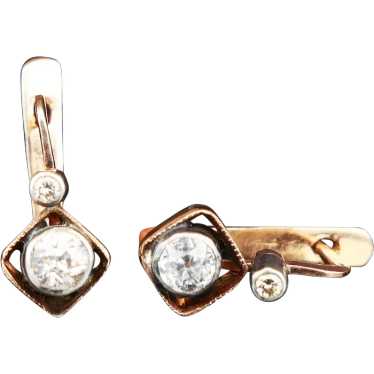 1934 Soviet Georgian Earrings 0.6 ctw Diamonds so… - image 1