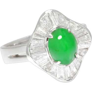 Certified Jade Ballerina Ring with Diamonds 18K W… - image 1