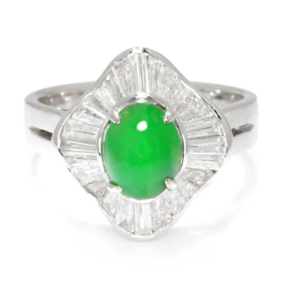 Certified Jade Ballerina Ring with Diamonds 18K W… - image 4