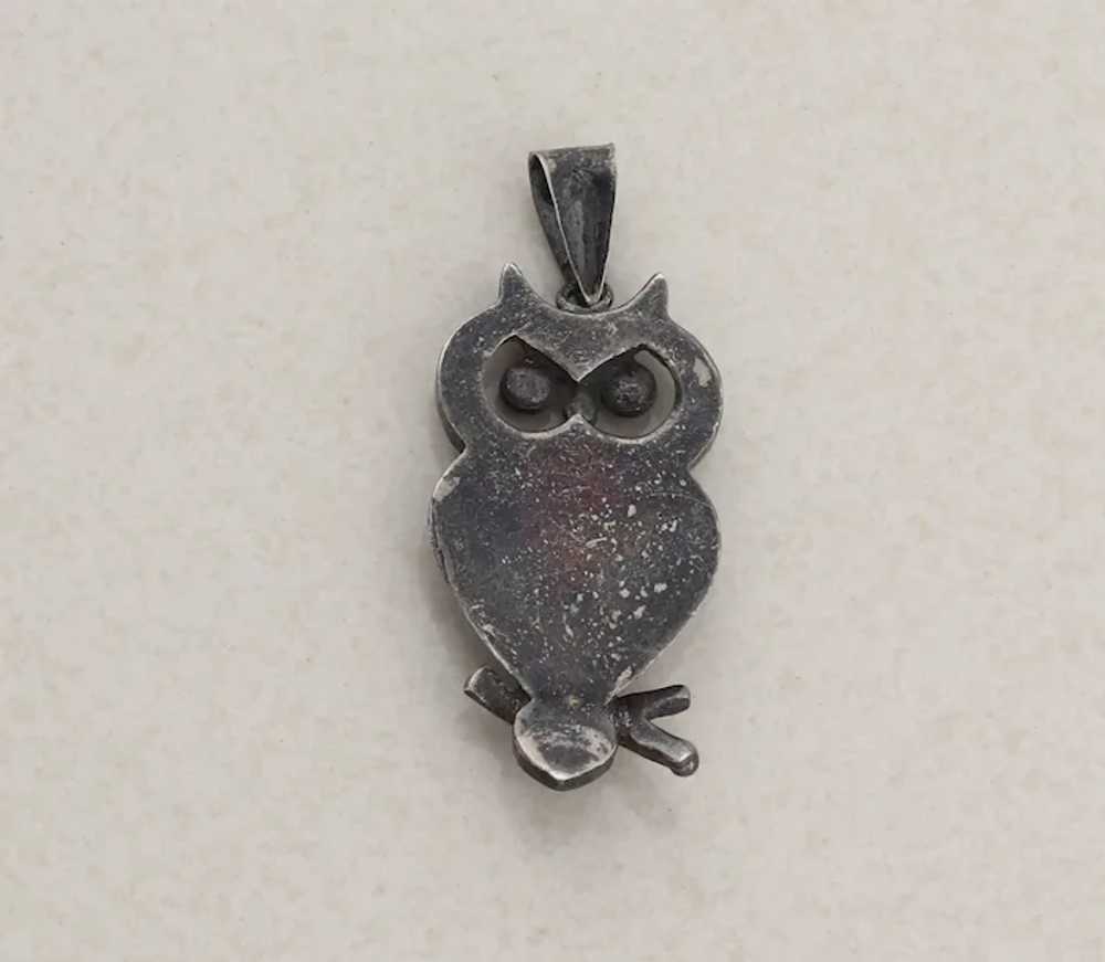 Sterling Silver Turquoise Owl Pendant Only Vintag… - image 2