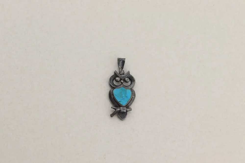 Sterling Silver Turquoise Owl Pendant Only Vintag… - image 5