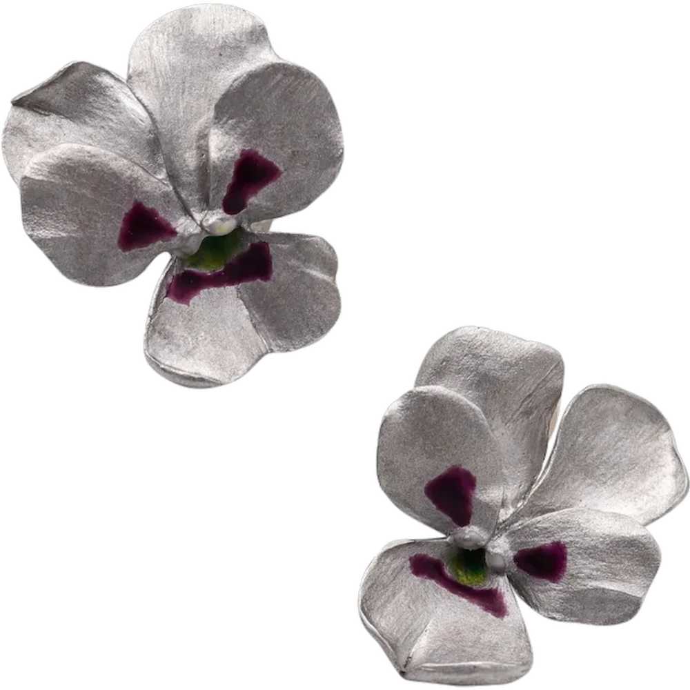 JAR PARIS Pansy Flowers Clips On Earrings In 18Kt… - image 1