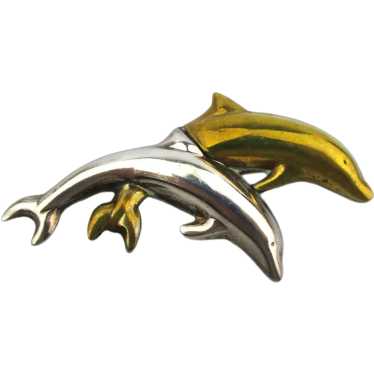 Stunning Vintage Sterling Silver RETRO Style DOLPHIN Brooch/Pin-Beautiful Outline of a DOLPHIN Jumping in on sale the Air-Solid Sterling Silver