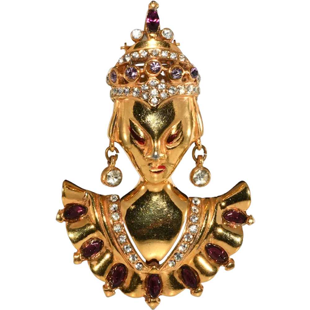 Reinad Asian Princess Fur Clip Brooch Gold Plated… - image 1