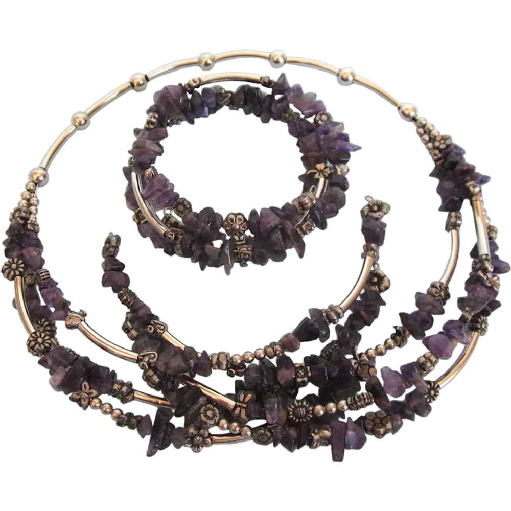 Fabulous Amethyst Gemstone Multistrand Choker and… - image 1