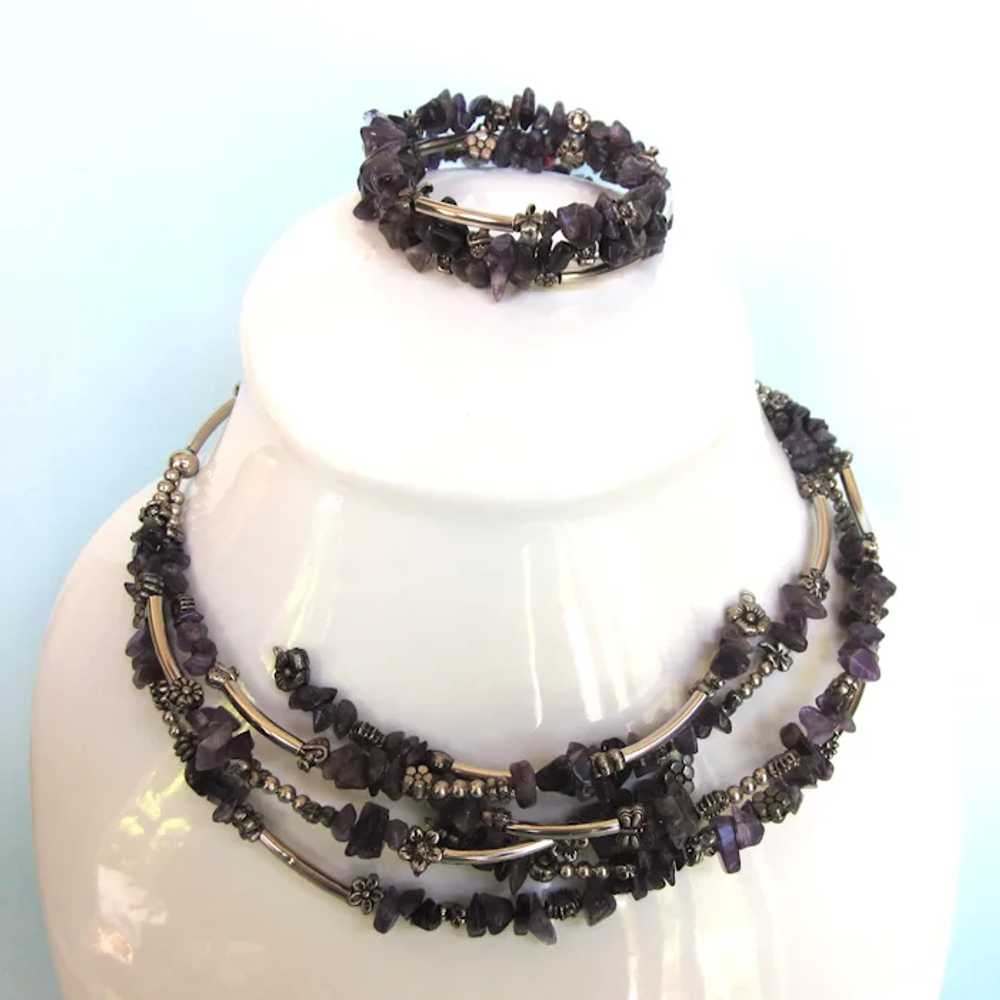 Fabulous Amethyst Gemstone Multistrand Choker and… - image 2