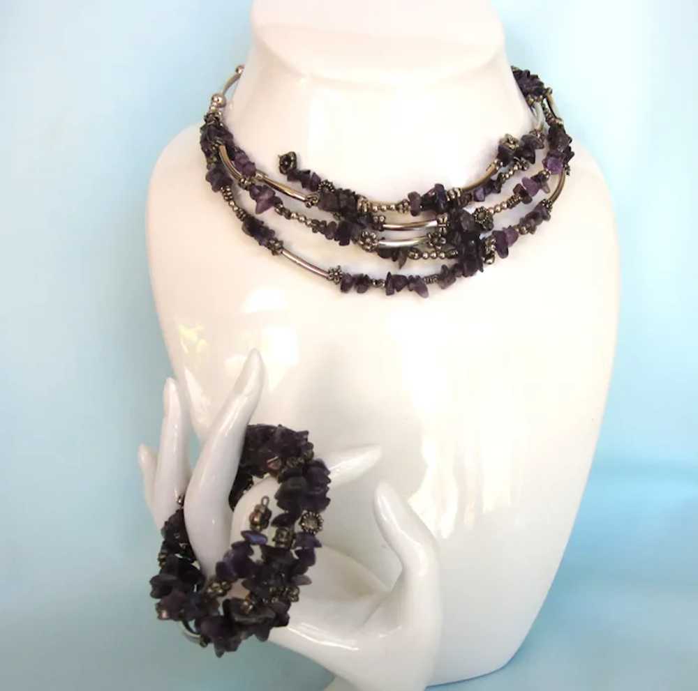 Fabulous Amethyst Gemstone Multistrand Choker and… - image 3