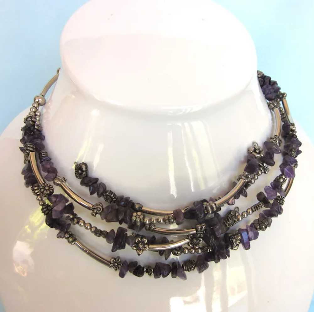 Fabulous Amethyst Gemstone Multistrand Choker and… - image 4