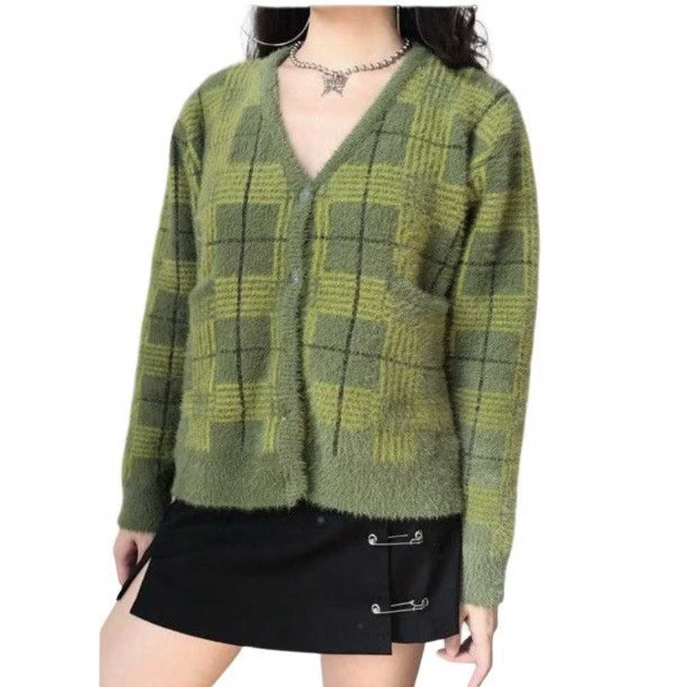 Vintage Vintage Plaid Cardigan Sweater Avocado Gr… - image 1