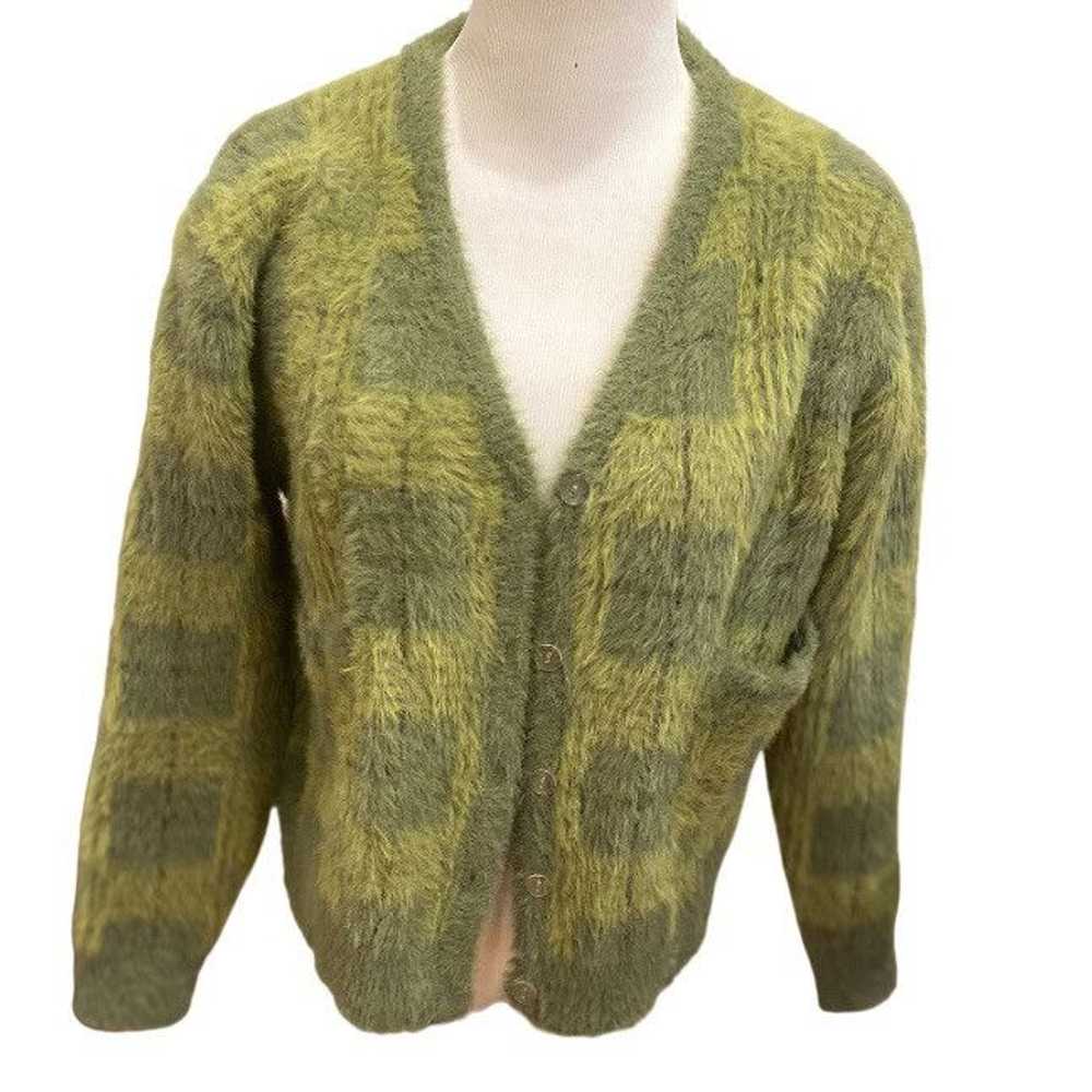 Vintage Vintage Plaid Cardigan Sweater Avocado Gr… - image 2