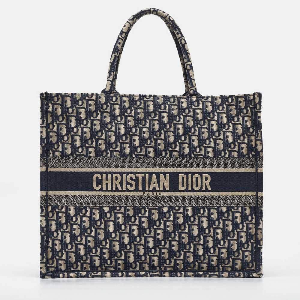 Dior DIOR Navy Blue Oblique Embroidered Canvas La… - image 1